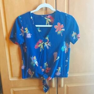 Madewell Floral Blue Women's Silk Top XXS